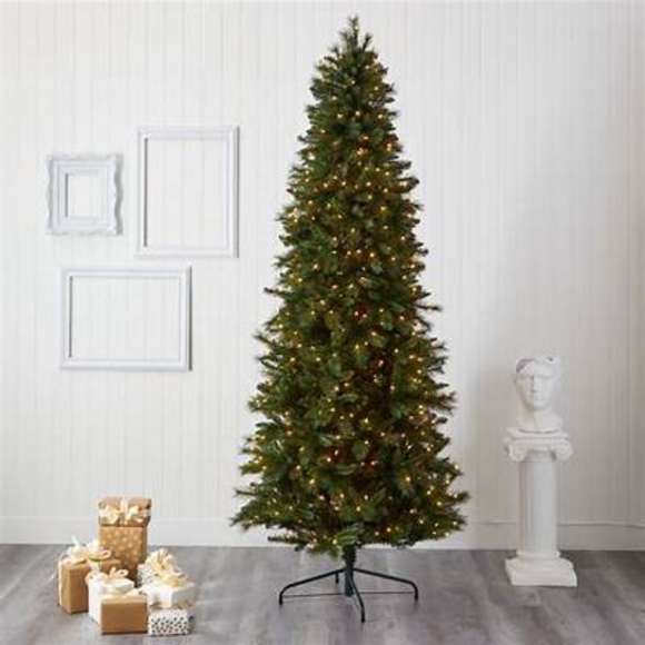 Nearly Natural 6' Slim Green Mountain Pine Artificial Christmas Tree with 250 Cl - Picture 2 of 4
